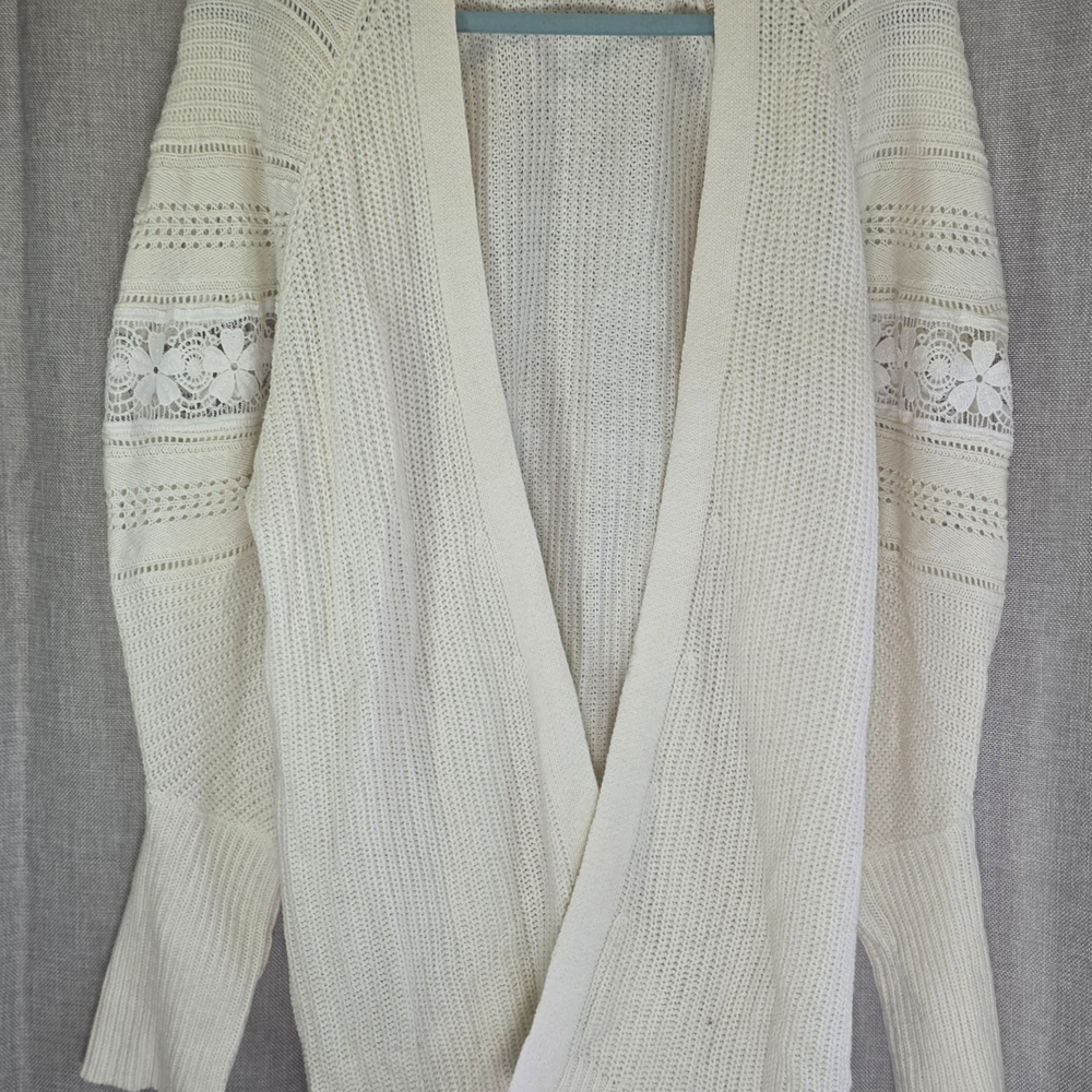 Black Tape Cream Lace-Detail Open Front‎ Cardigan Women's sz XL  H3 CL2025300